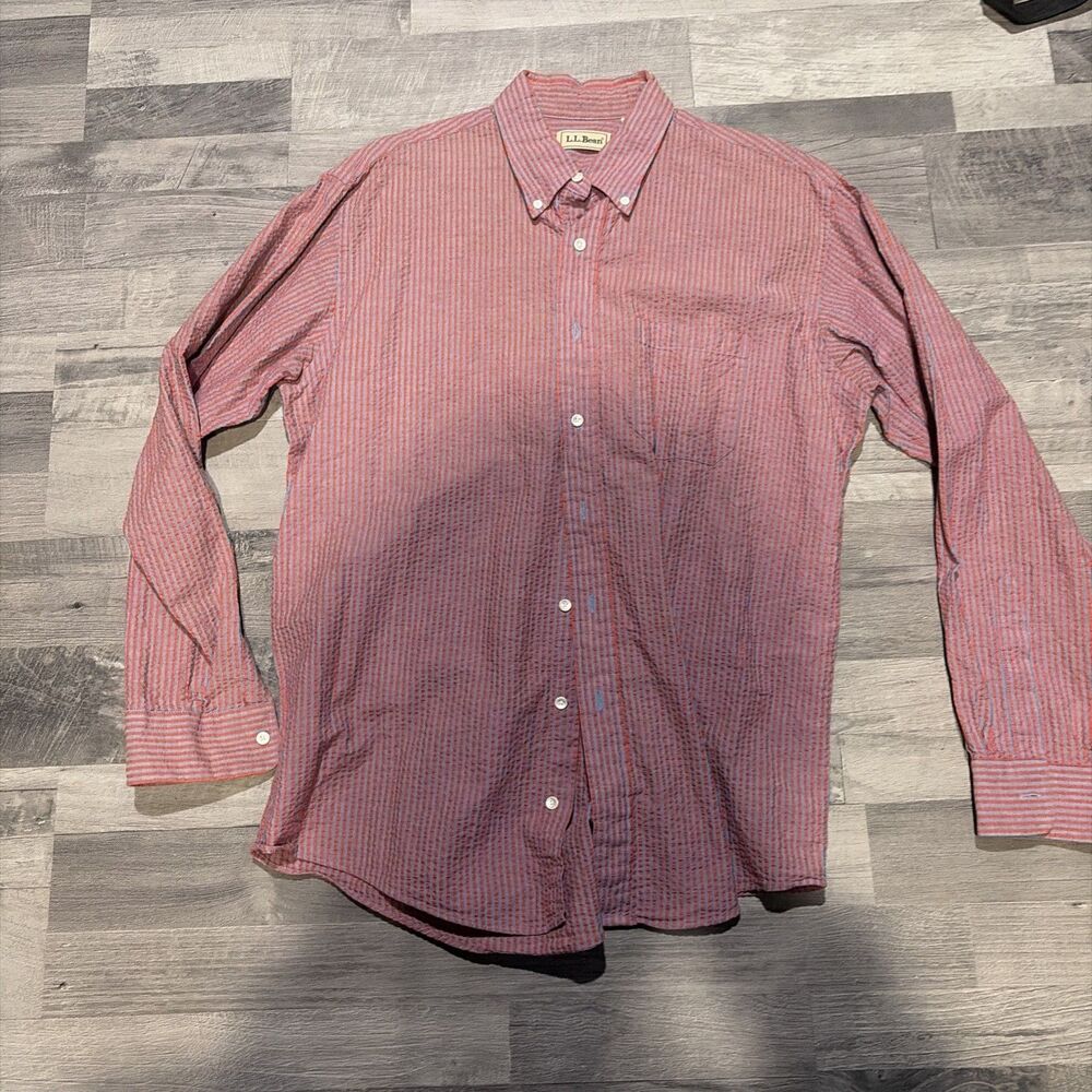 Vintage L.L. Bean Corduroy Flannel Button Down Shirt red Men’s Sz Large